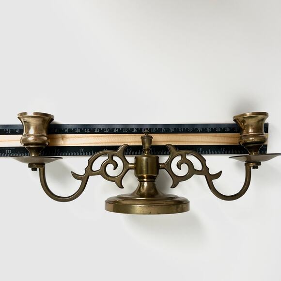 Antique 1880s Victorian Brass Double Arm Candelabra Ornate Scroll Candle Holder - Picture 10 of 11